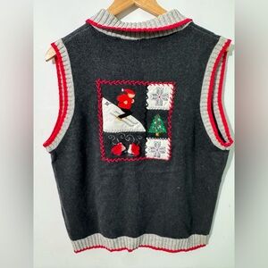 Vintage ugly Christmas sweater vest cotton ramie size medium
